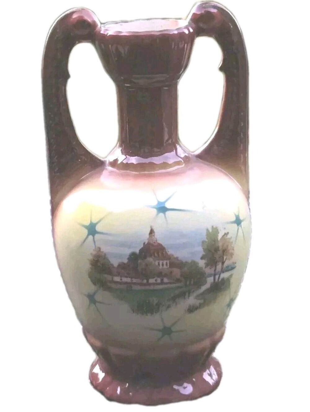 Beautiful VASE Made In CZECH PORCELAIN POTTERY GRECO-ROMAN STYLE 8” Tall